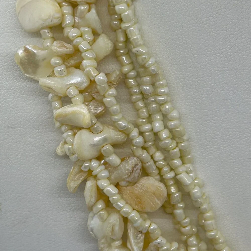 Vintage Multi-Strand Necklace Mother Of Pearl Chips Seed Bead Cruise WearTropics - Picture 5 of 14